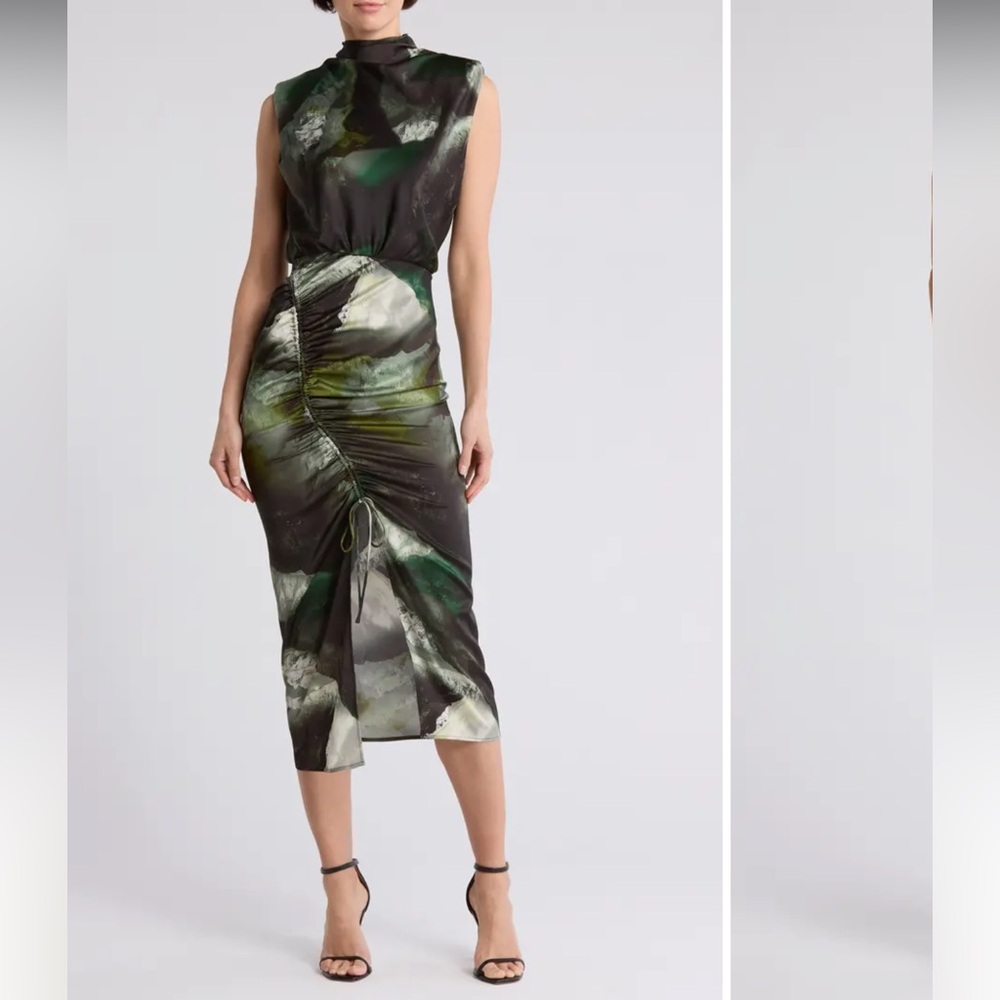 All Saints Green and Black Midi Dress - Picture 2 of 3
